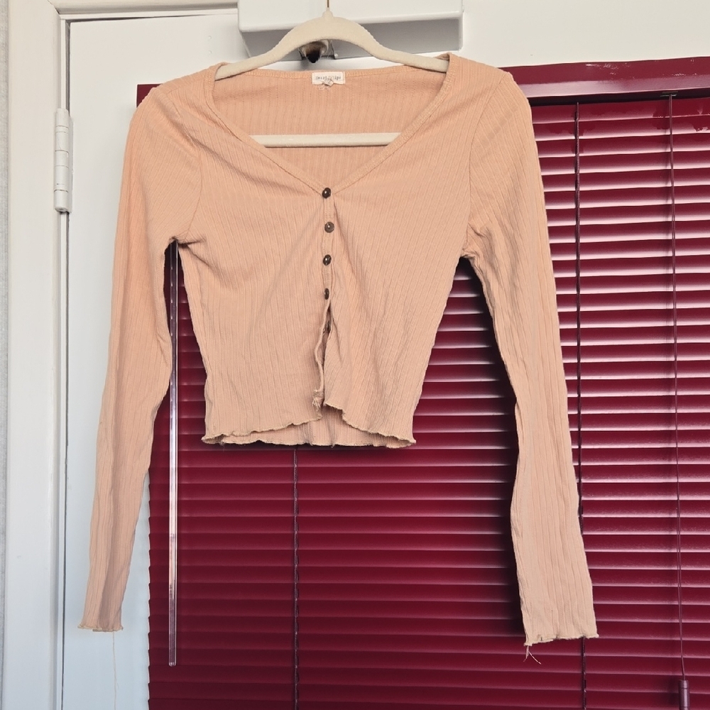 Women's Tan Long Sleeve Button-Up Top
